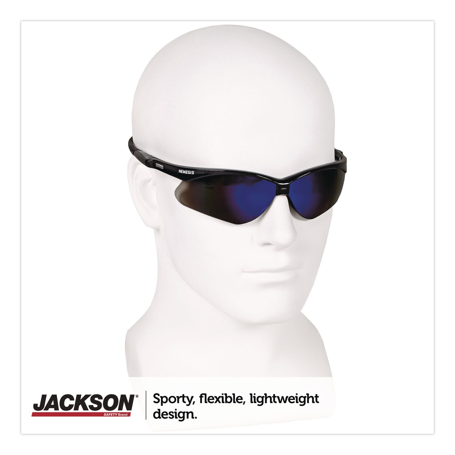 Nemesis Safety Glasses, Black Frame, Blue Mirror Lens