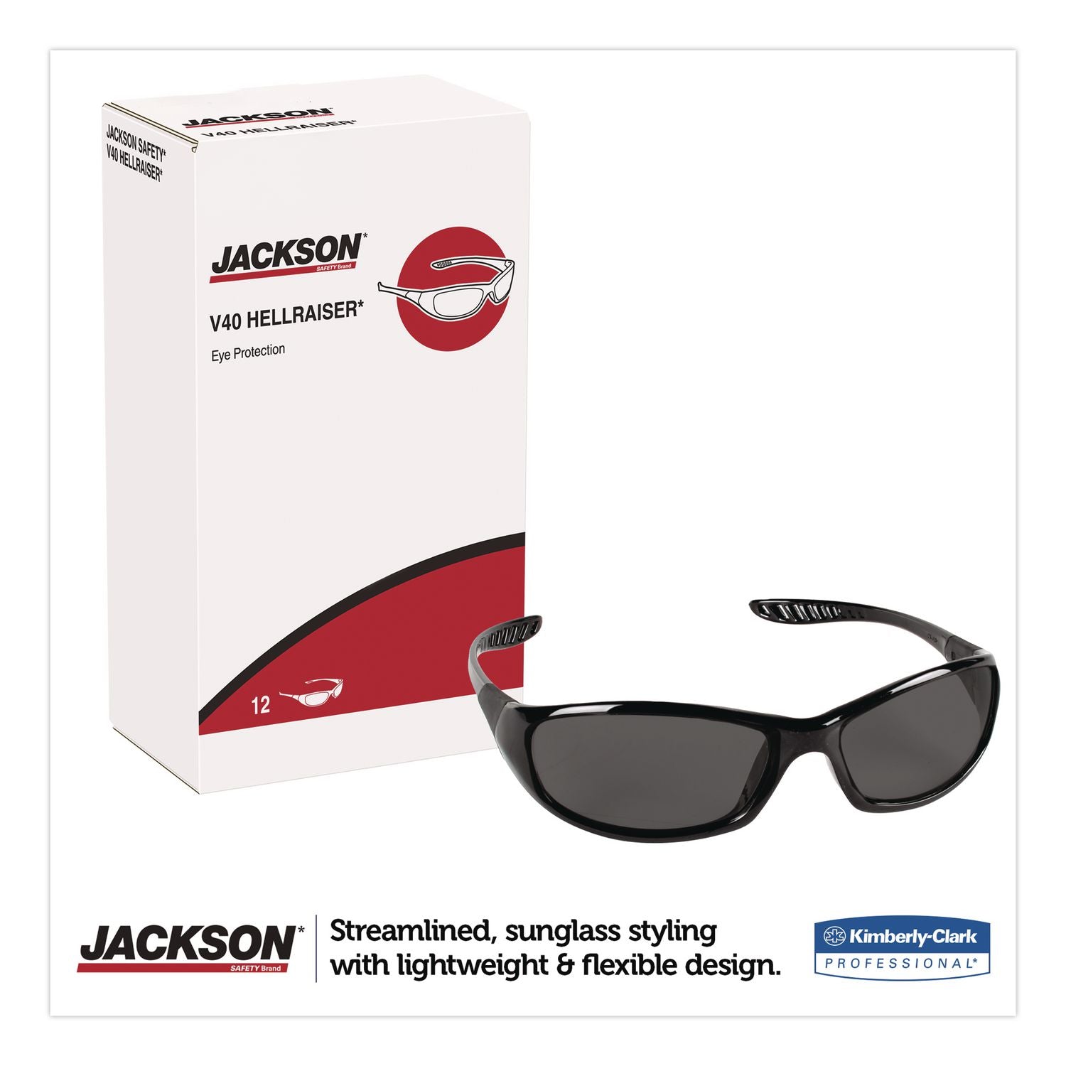 V40 HellRaiser Safety Glasses, Black Frame, Smoke Lens