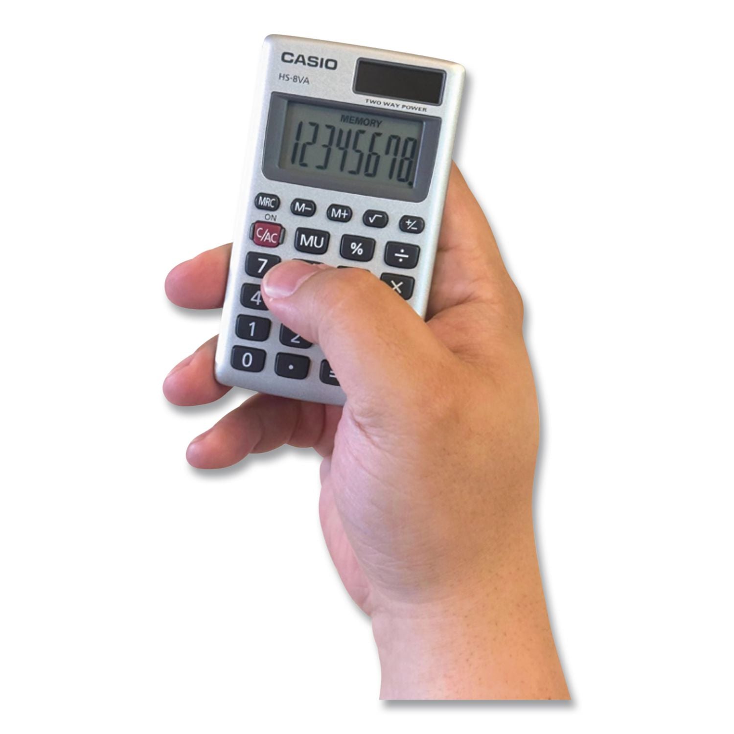 HS-8VA Handheld Calculator, 8-Digit LCD, Silver