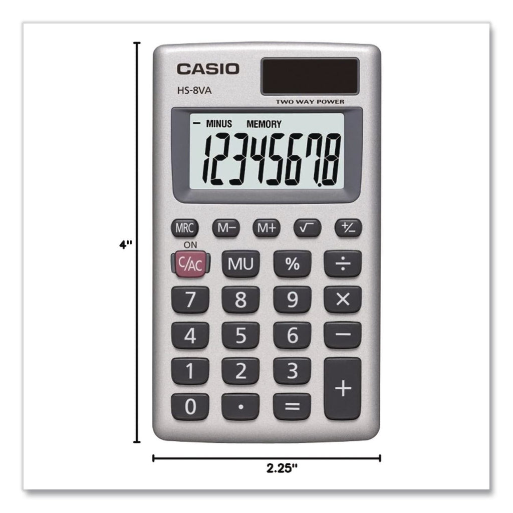 HS-8VA Handheld Calculator, 8-Digit LCD, Silver