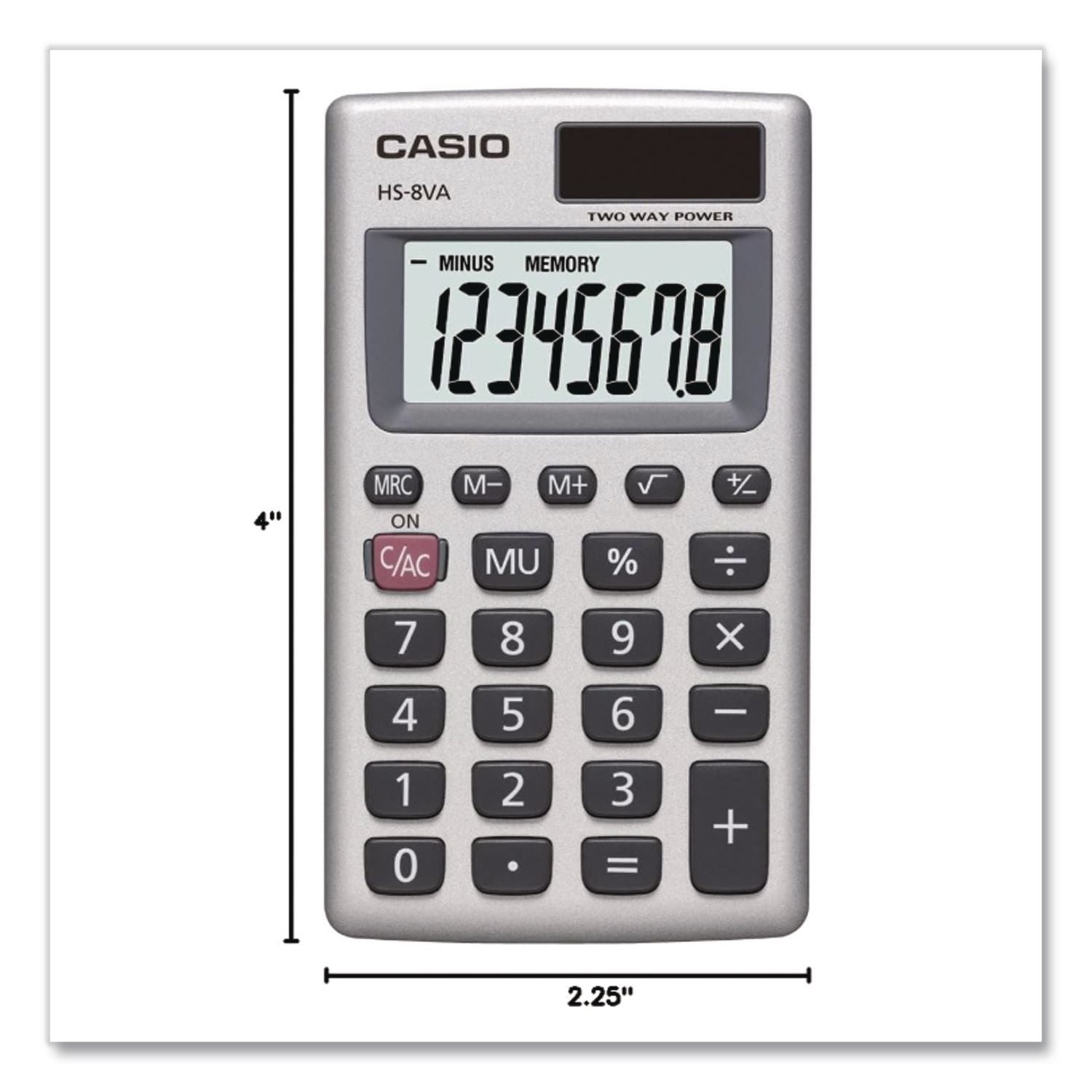HS-8VA Handheld Calculator, 8-Digit LCD, Silver