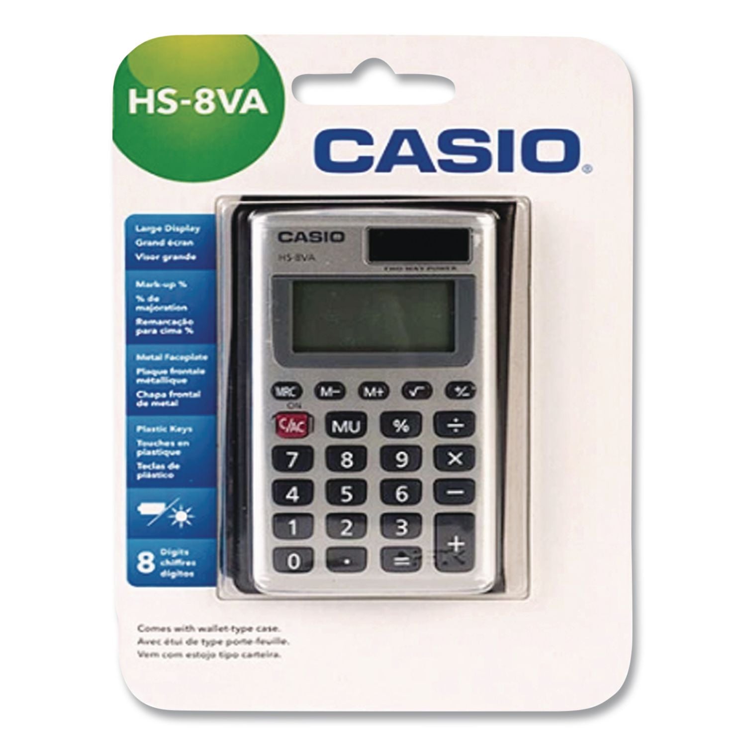 HS-8VA Handheld Calculator, 8-Digit LCD, Silver