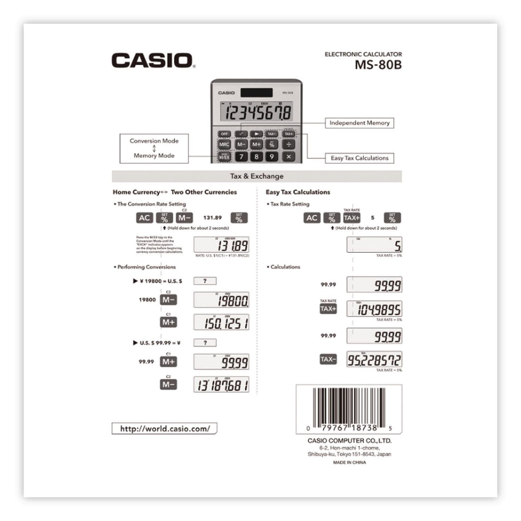 MS-80B Tax and Currency Calculator, 8-Digit LCD