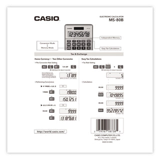 MS-80B Tax and Currency Calculator, 8-Digit LCD
