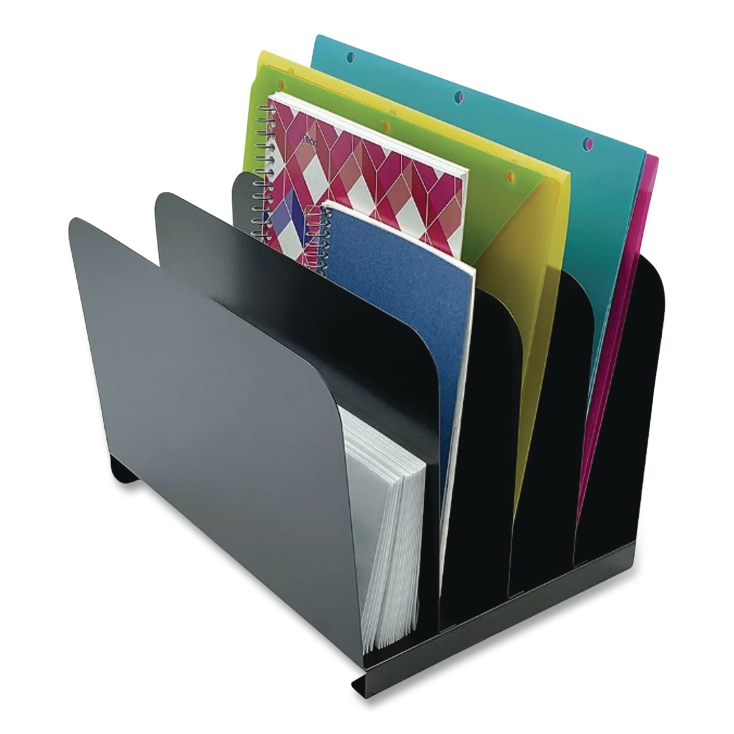 Huron Vertical Desk Organizer - 4 Compartment(s) - Vertical - 7.8" Height x 11" Width x 11" Depth - Durable - Black - Steel - 1 Each