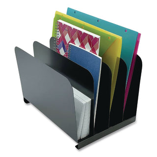 Huron Vertical Desk Organizer - 4 Compartment(s) - Vertical - 7.8" Height x 11" Width x 11" Depth - Durable - Black - Steel - 1 Each