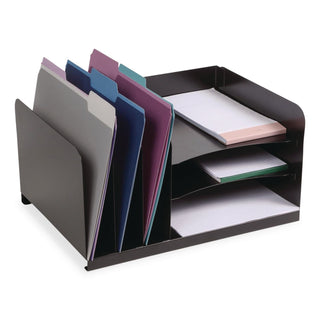 Huron Combo Slots Desk Organizer - 6 Compartment(s) - Horizontal/Vertical - 8" Height x 15" Width x 11" Depth - Durable - Black - Steel - 1 Each