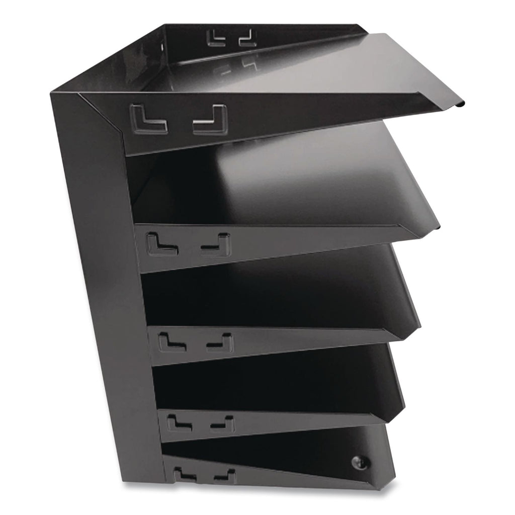 Huron Horizontal Slots Desk Organizer - 5 Compartment(s) - Horizontal - 12" Height x 8.8" Width x 12" Depth - Durable - Black - Steel - 1 Each