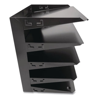 Huron Horizontal Slots Desk Organizer - 5 Compartment(s) - Horizontal - 12" Height x 8.8" Width x 12" Depth - Durable - Black - Steel - 1 Each