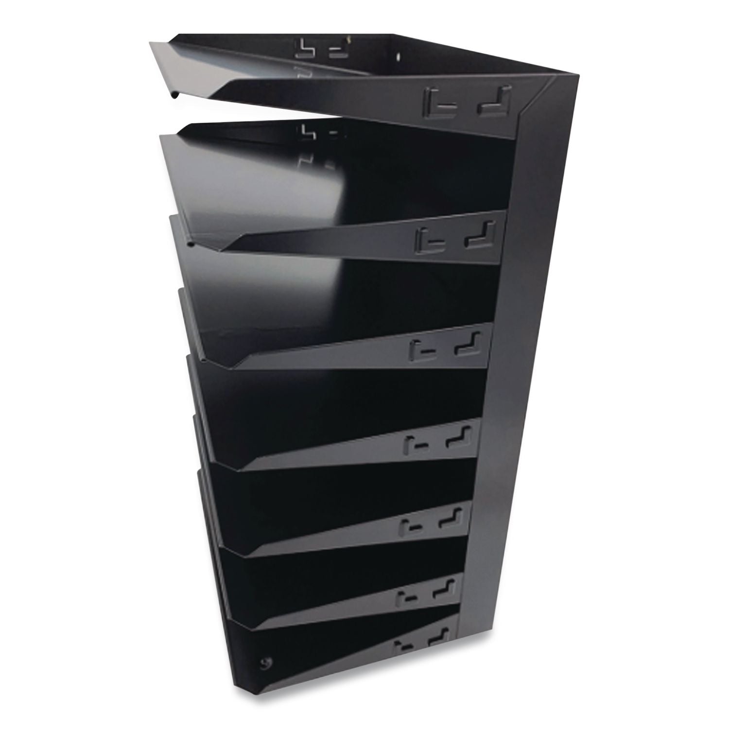 Huron Horizontal Slots Desk Organizer - 7 Compartment(s) - Horizontal - 18" Height x 8.8" Width x 12" Depth - Durable - Black - Steel - 1 Each