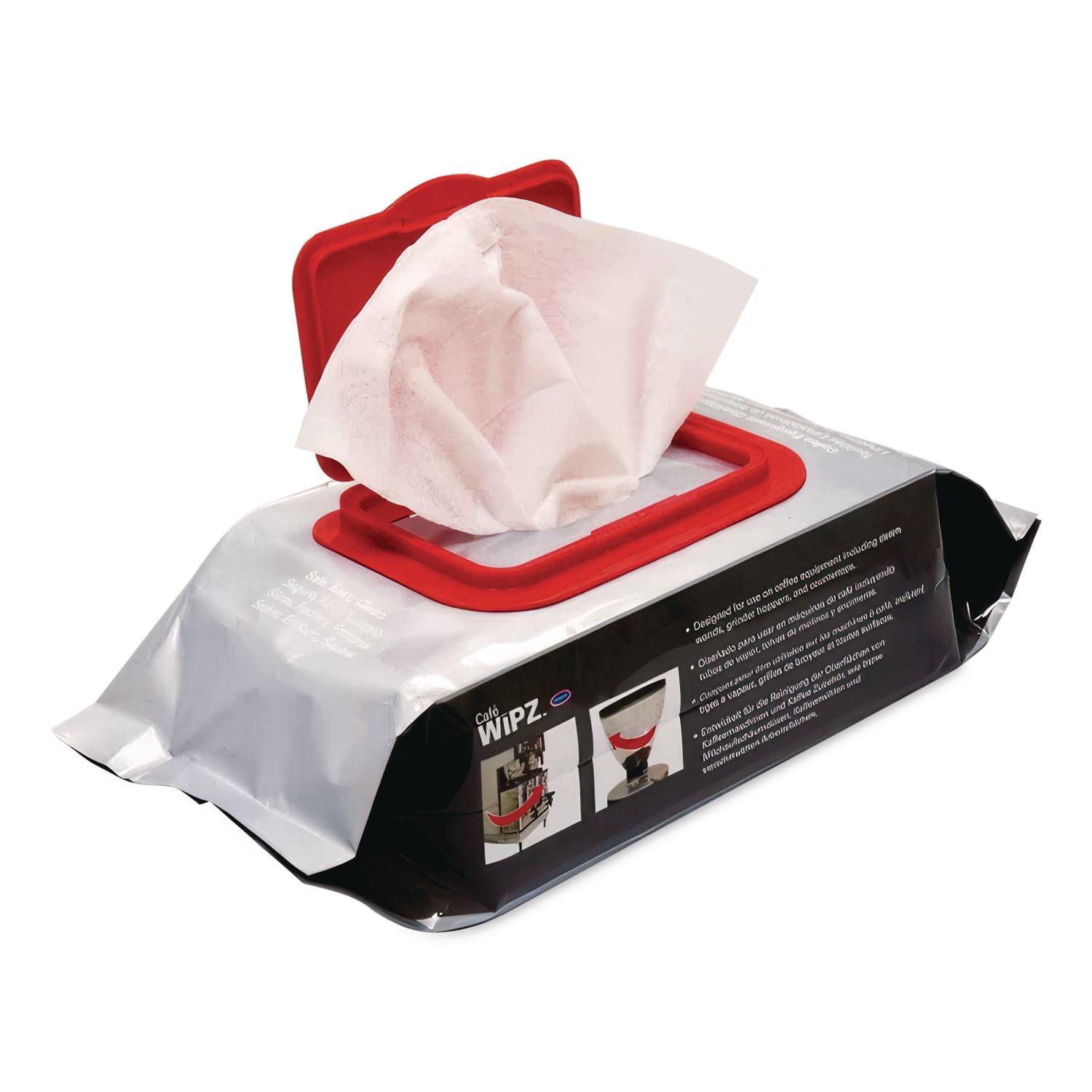 Cafe Wipz Coffee Equipment Cleaning Wipes, Fragrance-Free, 100 Wipes/Bag, 12 Bags/Carton