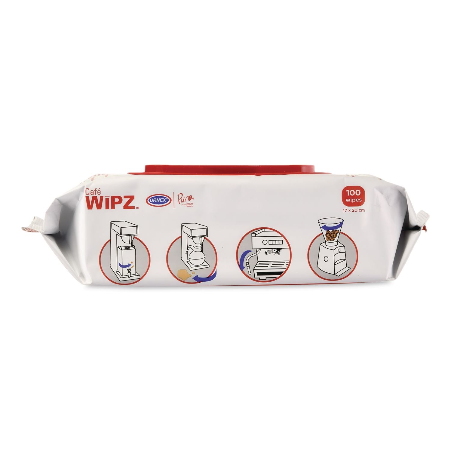 Cafe Wipz Coffee Equipment Cleaning Wipes, Fragrance-Free, 100 Wipes/Bag, 12 Bags/Carton