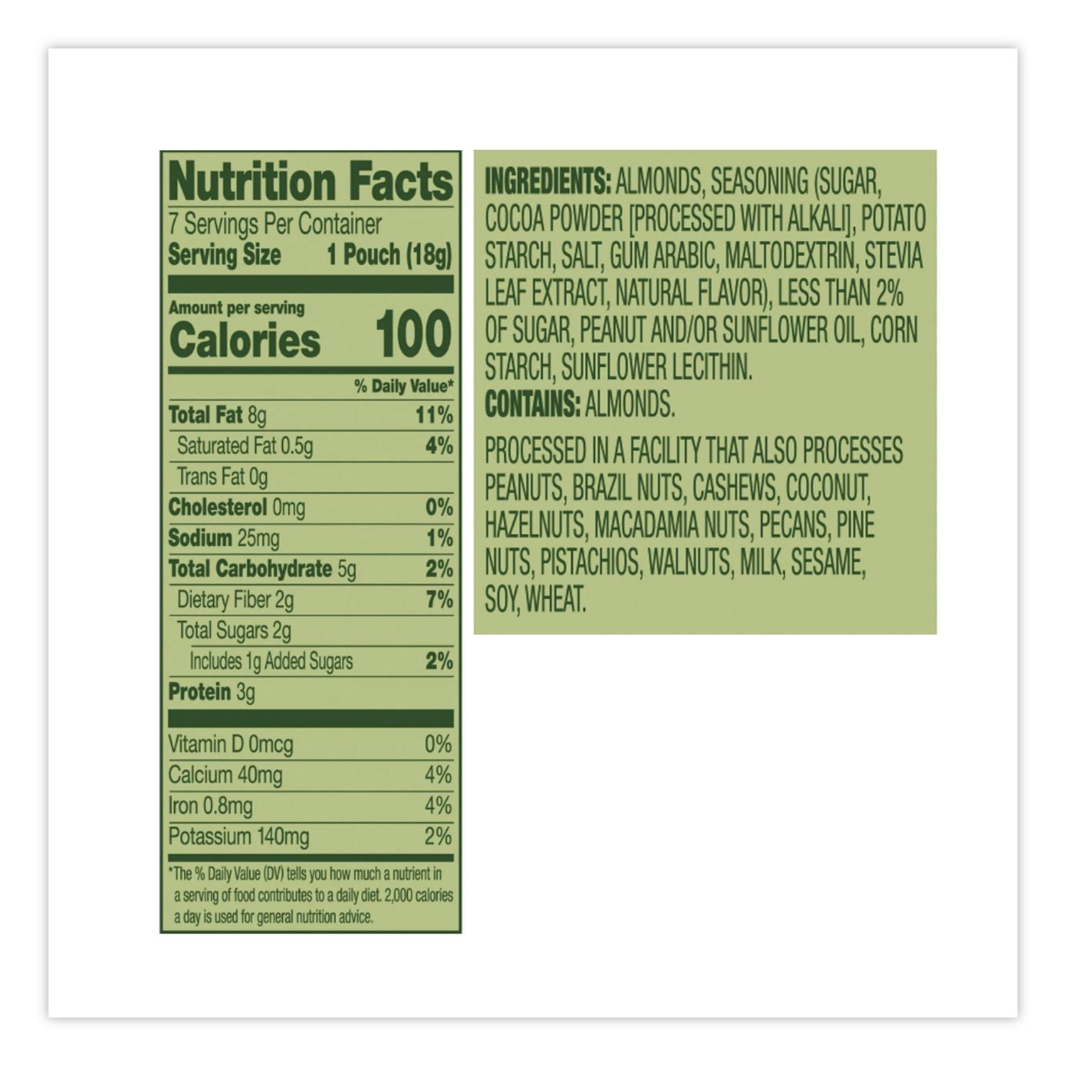 100 Calorie Pack Cocoa Roast Almonds, 0.63 oz Packs, 7/Box