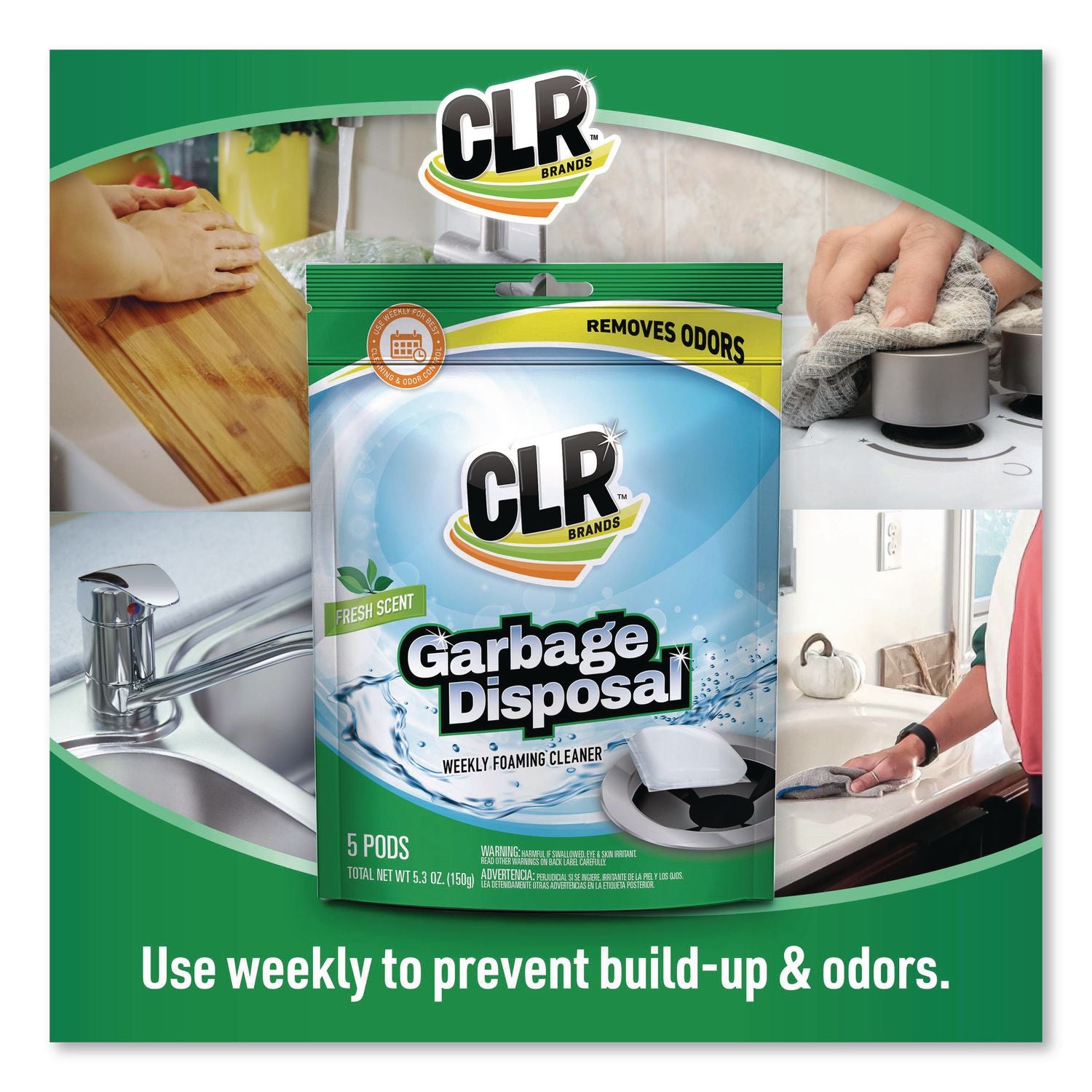 Fresh and Clean Garbage Disposal, Fresh Scent, 5 Pods/Pack, 6 Packs/Carton