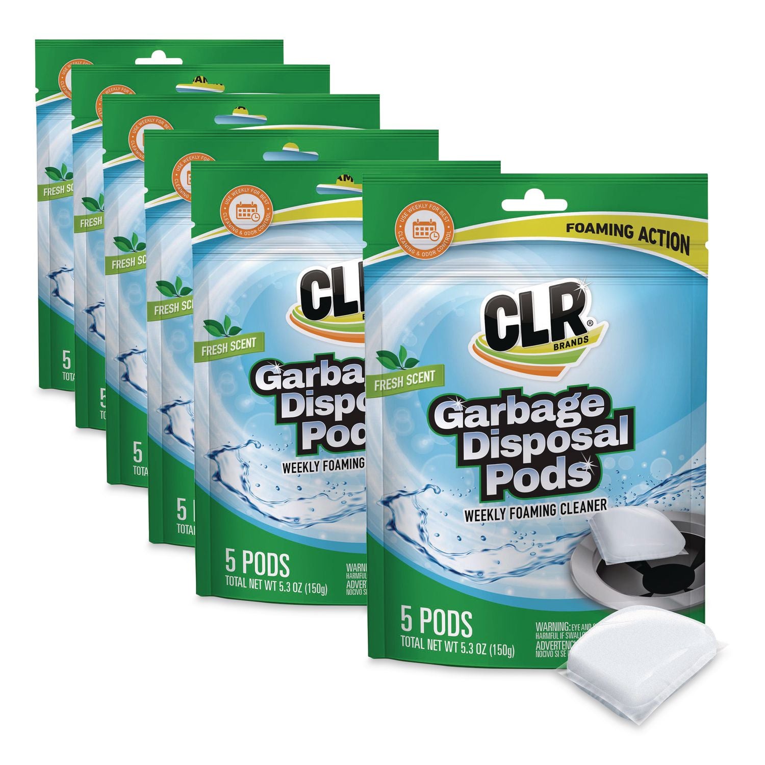 Fresh and Clean Garbage Disposal, Fresh Scent, 5 Pods/Pack, 6 Packs/Carton