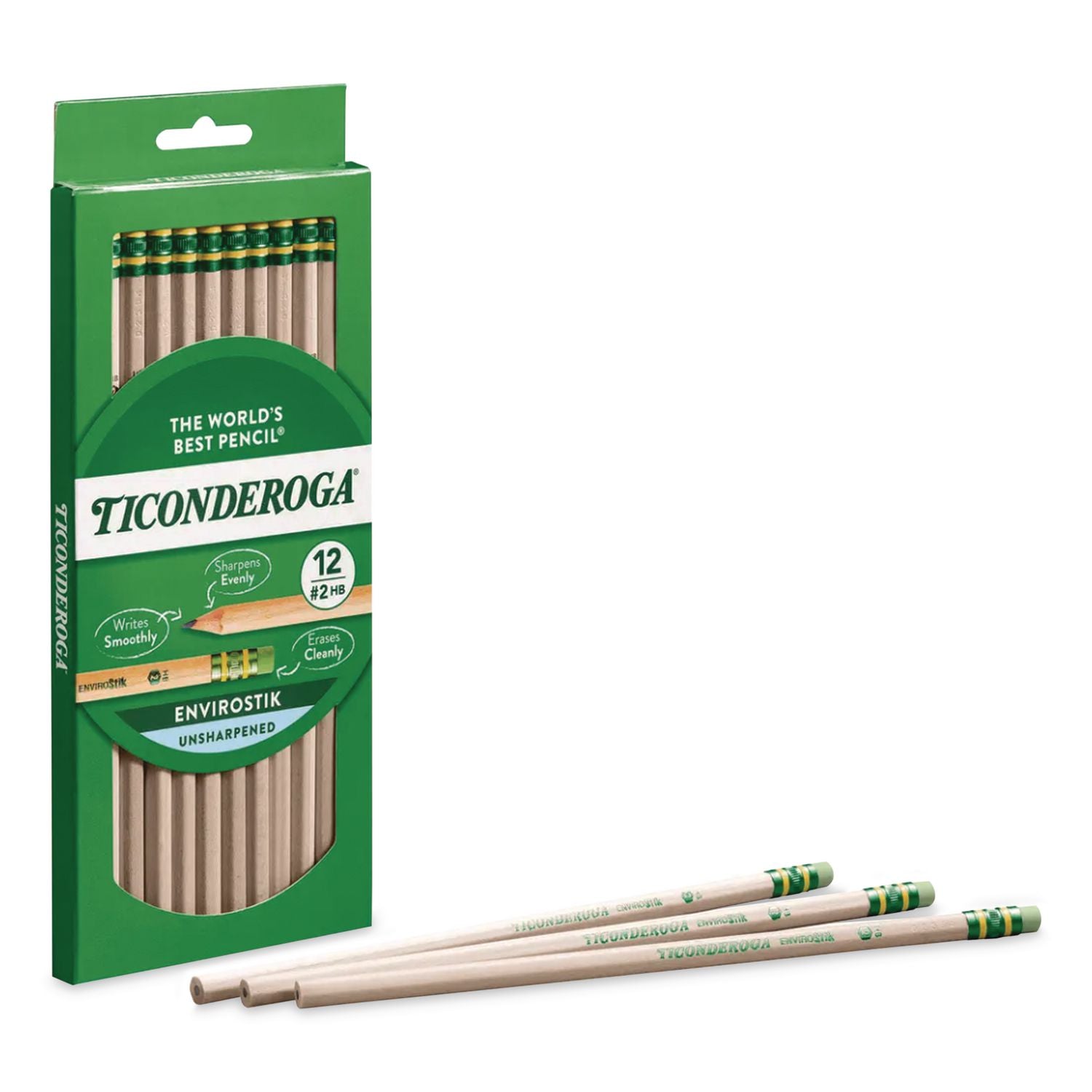 EnviroStiks Pencil, HB (#2), Black Lead, Natural Woodgrain Barrel, Dozen