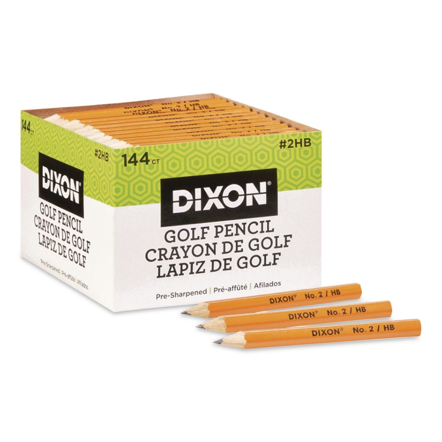 Golf Wooden Pencils, 2.2 mm, HB (#2), Black Lead, Yellow Barrel, 144/Box