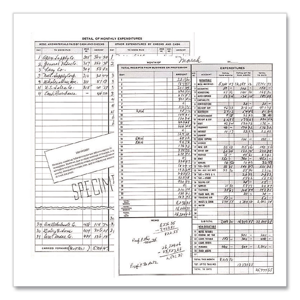 Simplified Weekly Bookkeeping Record, 4 Column Format, Brown Cover, 11 x 8.5 Sheets, 128 Sheets/Book