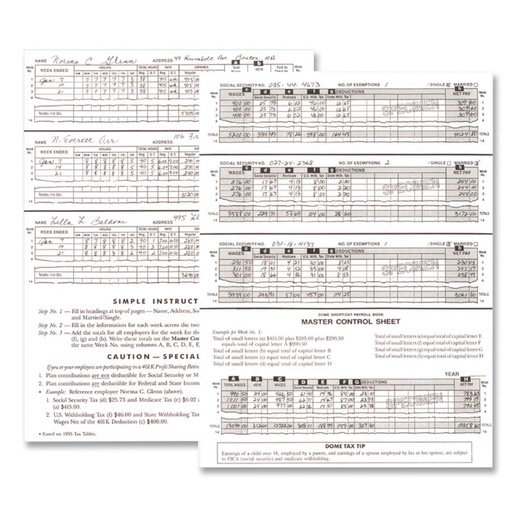 Single Entry Monthly Payroll (50 Employee) Record, Double-Page 7-Column Format, Blue Cover, 11 x 8.5 Sheets, 128 Sheets/Book