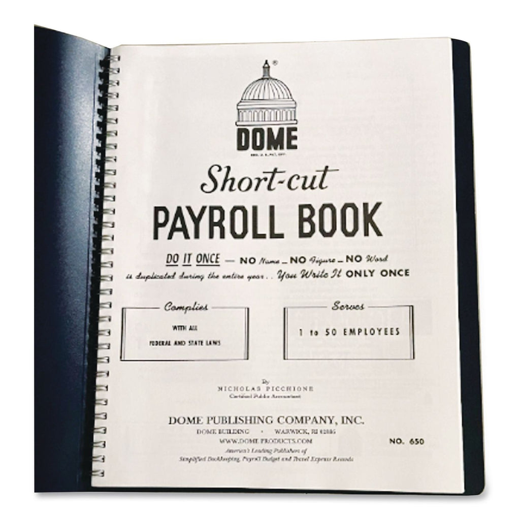 Single Entry Monthly Payroll (50 Employee) Record, Double-Page 7-Column Format, Blue Cover, 11 x 8.5 Sheets, 128 Sheets/Book