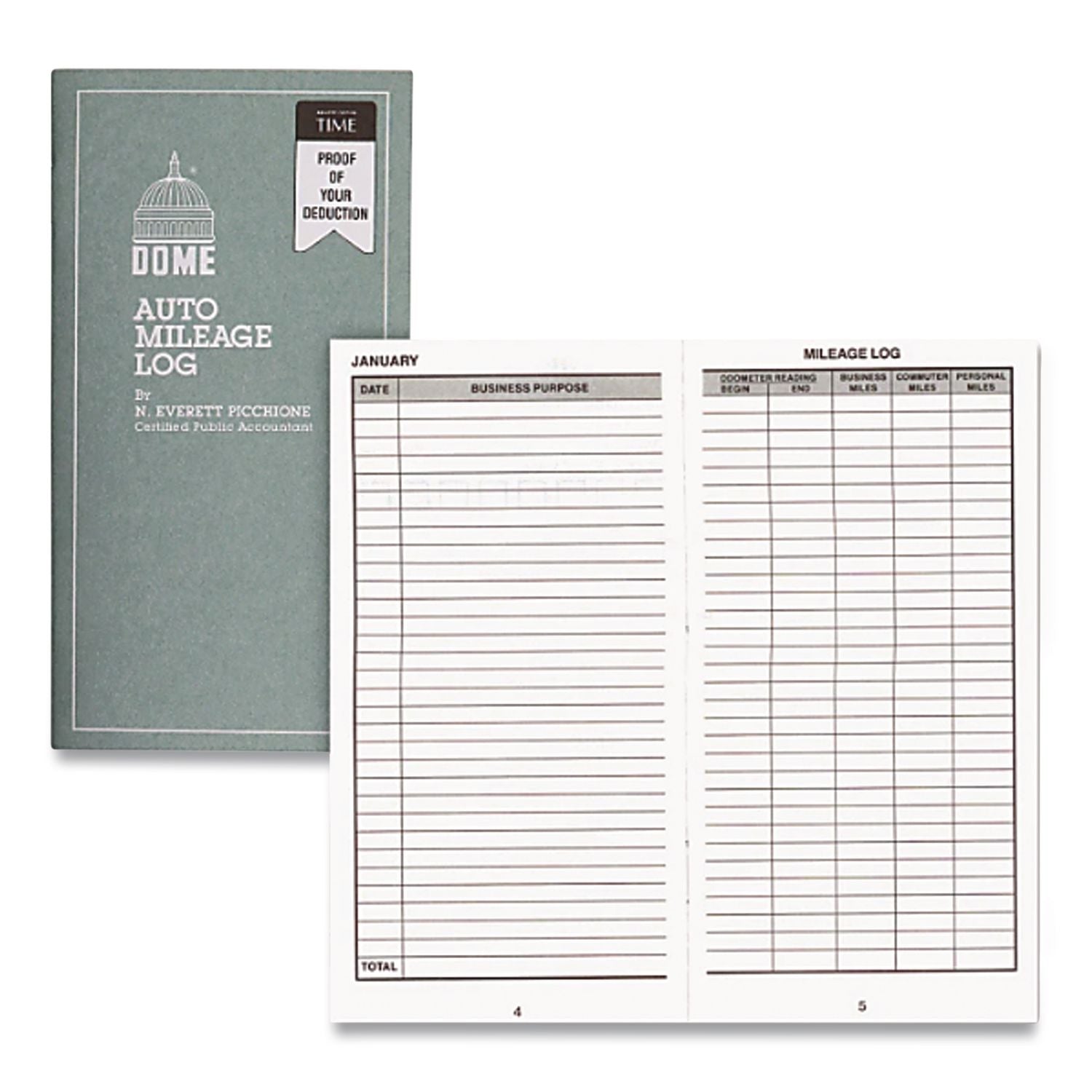 Auto Mileage Log, One-Part (No Copies), 6.5 x 6.25, 32 Forms Total