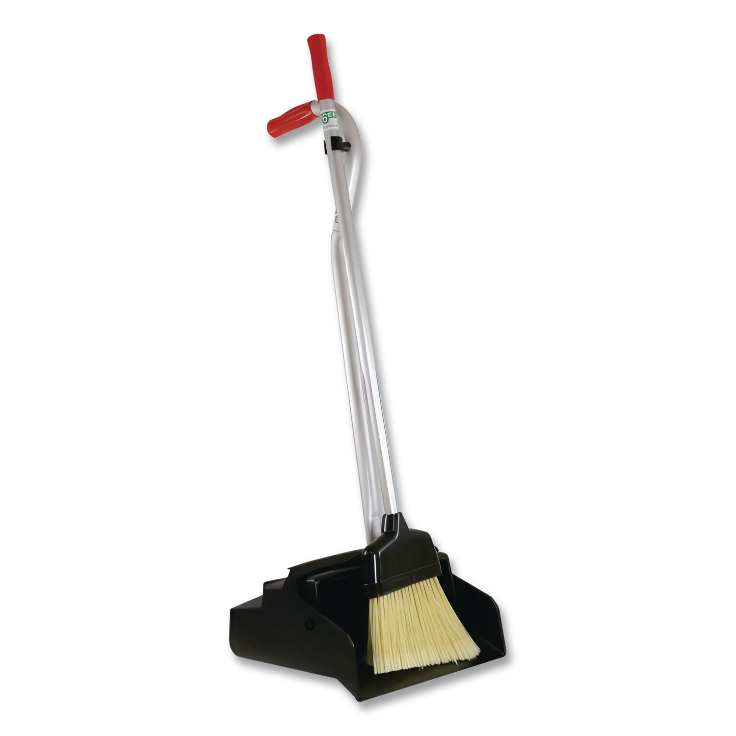 Ergo Dustpan With Broom, 12w x 33h, Metal with Vinyl Coated Handle, Red/Silver