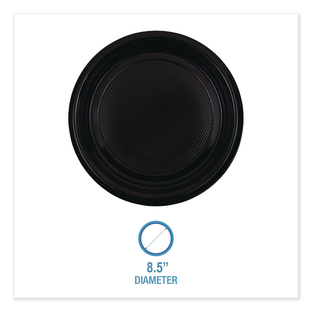 Hi-Impact Plastic Dinnerware, Plate, 9" dia, Black, 500/Carton