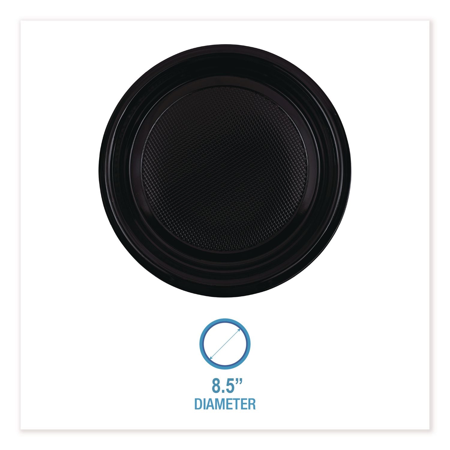Hi-Impact Plastic Dinnerware, Plate, 9" dia, Black, 500/Carton