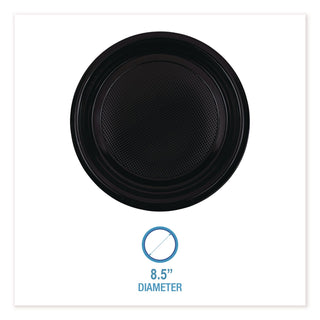 Hi-Impact Plastic Dinnerware, Plate, 9" dia, Black, 500/Carton