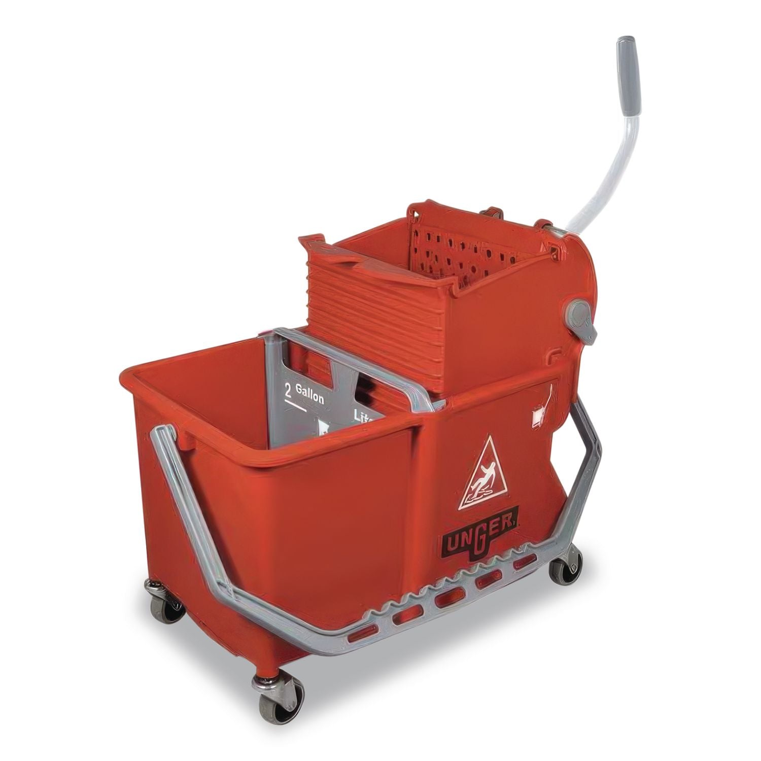 Side-Press Restroom Mop Dual Bucket Combo, 4 gal, Plastic, Red