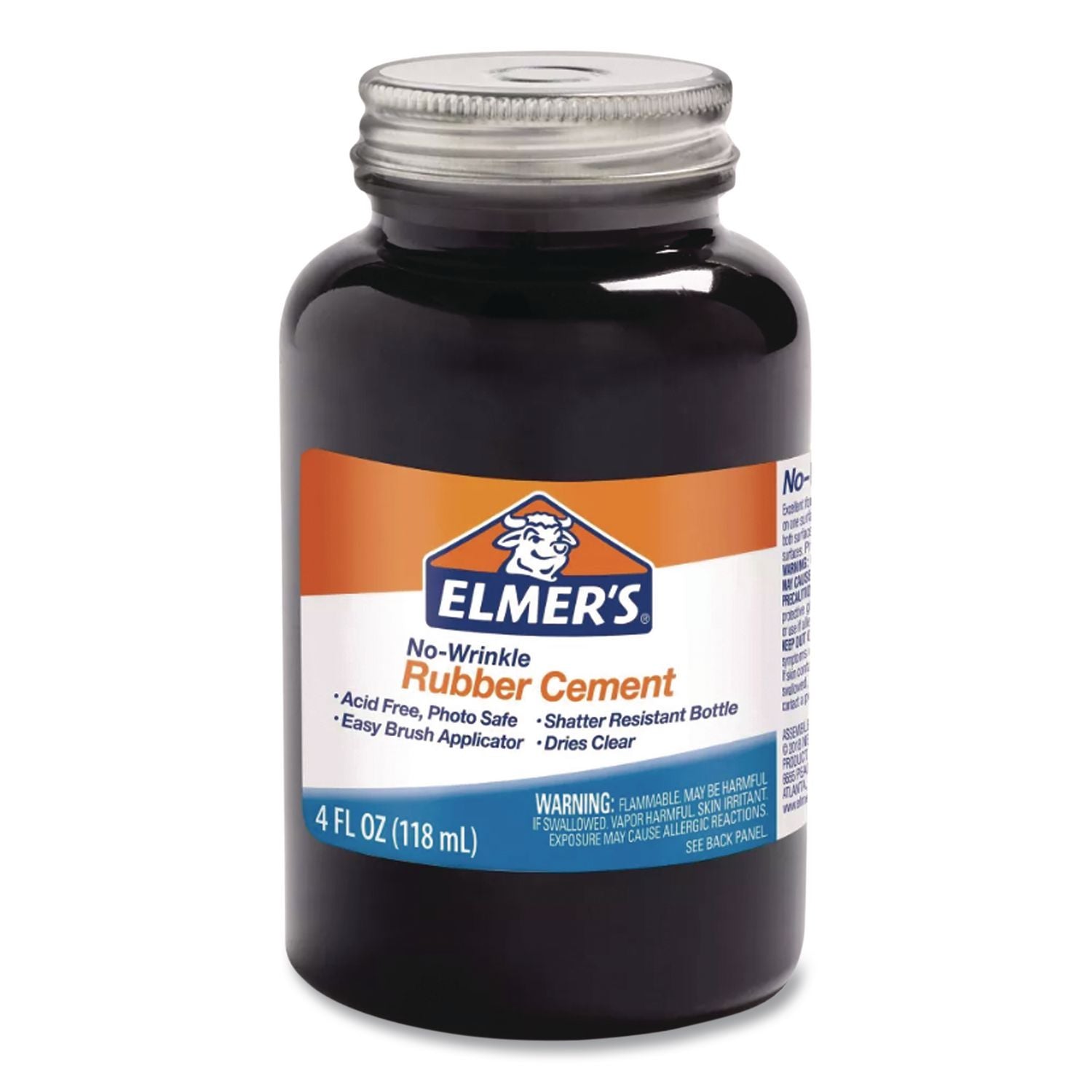 Rubber Cement with Brush Applicator, 4 oz, Dries Clear