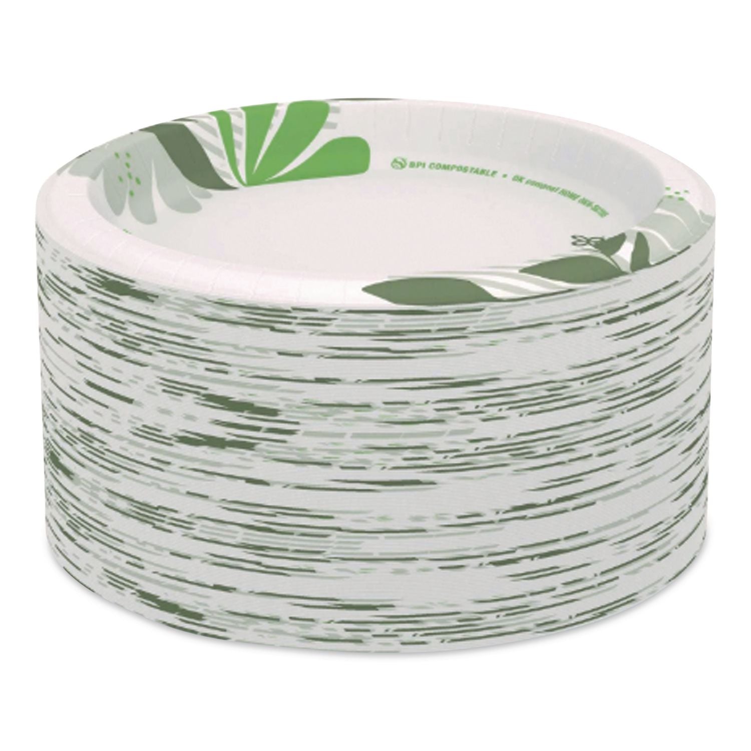 Pathways Soak-Proof Shield Mediumweight Paper Plates, WiseSize, 8.5" dia, Green/Burgundy, 125/Pack