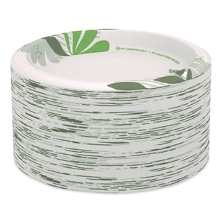 Pathways Soak-Proof Shield Mediumweight Paper Plates, WiseSize, 8.5" dia, Green/Burgundy, 125/Pack