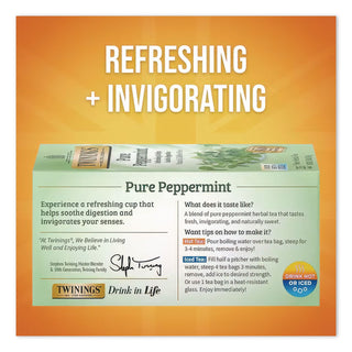 Twinings of London Pure Peppermint Herbal Tea Bag - 1.8 oz - 25 / Box
