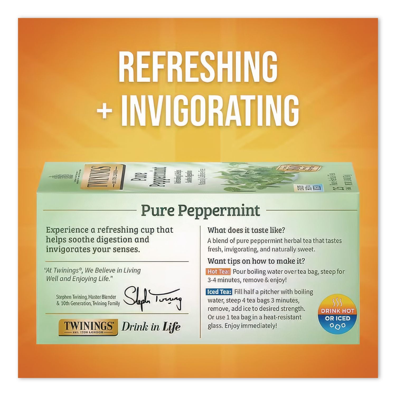 Twinings of London Pure Peppermint Herbal Tea Bag - 1.8 oz - 25 / Box