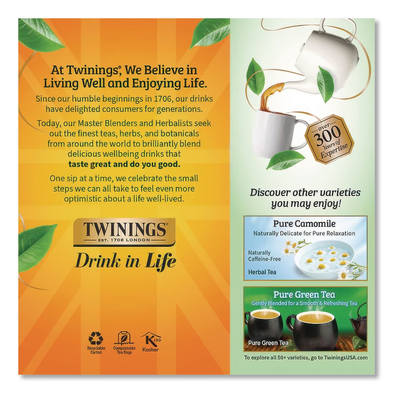 Twinings of London Pure Peppermint Herbal Tea Bag - 1.8 oz - 25 / Box