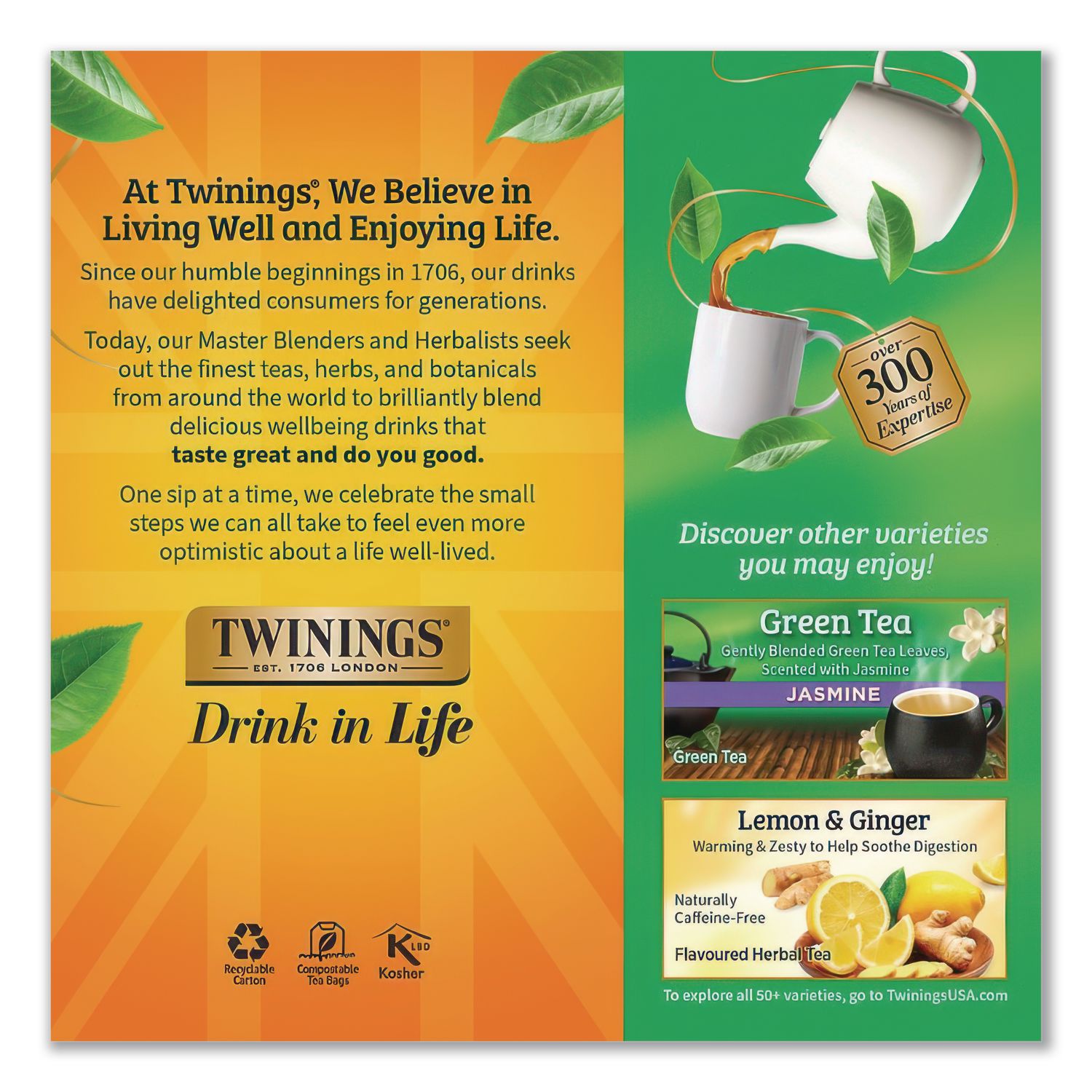 Twinings of London 100% Natural Green Tea Bag - 25 Cup - 25 / Box
