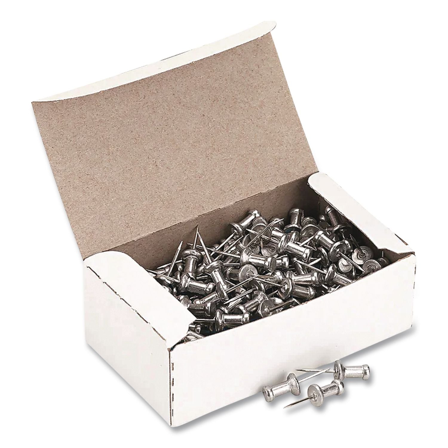 Aluminum Head Push Pins, Aluminum, Silver, 0.5", 100/Box