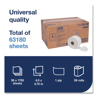 Universal Bath Tissue Roll with OptiCore, Septic Safe, 1-Ply, White, 1,755 Sheets/Roll, 36/Carton