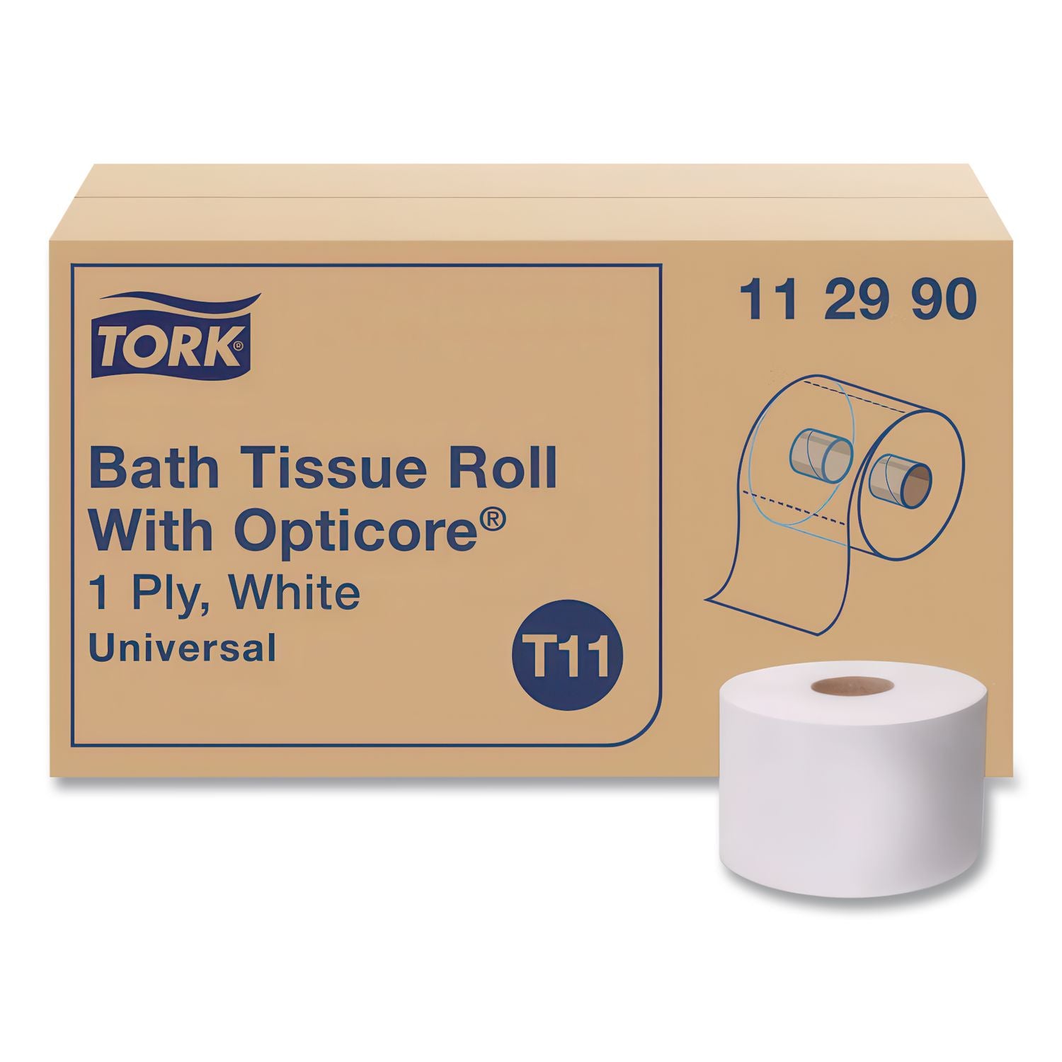 Universal Bath Tissue Roll with OptiCore, Septic Safe, 1-Ply, White, 1,755 Sheets/Roll, 36/Carton