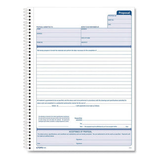 Spiralbound Proposal Form Book, Two-Part Carbonless, 11 x 8.5, 50 Forms Total