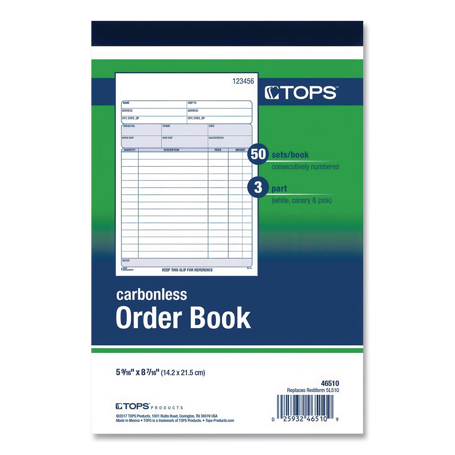 Sales Order Book, Three-Part Carbonless, 7.94 x 5.56, 50 Forms Total