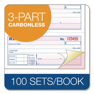 Money and Rent Receipt Book, Account + Payment Sections, Three-Part Carbonless, 7.13 x 2.75, 4 Forms/Sheet, 100 Forms Total