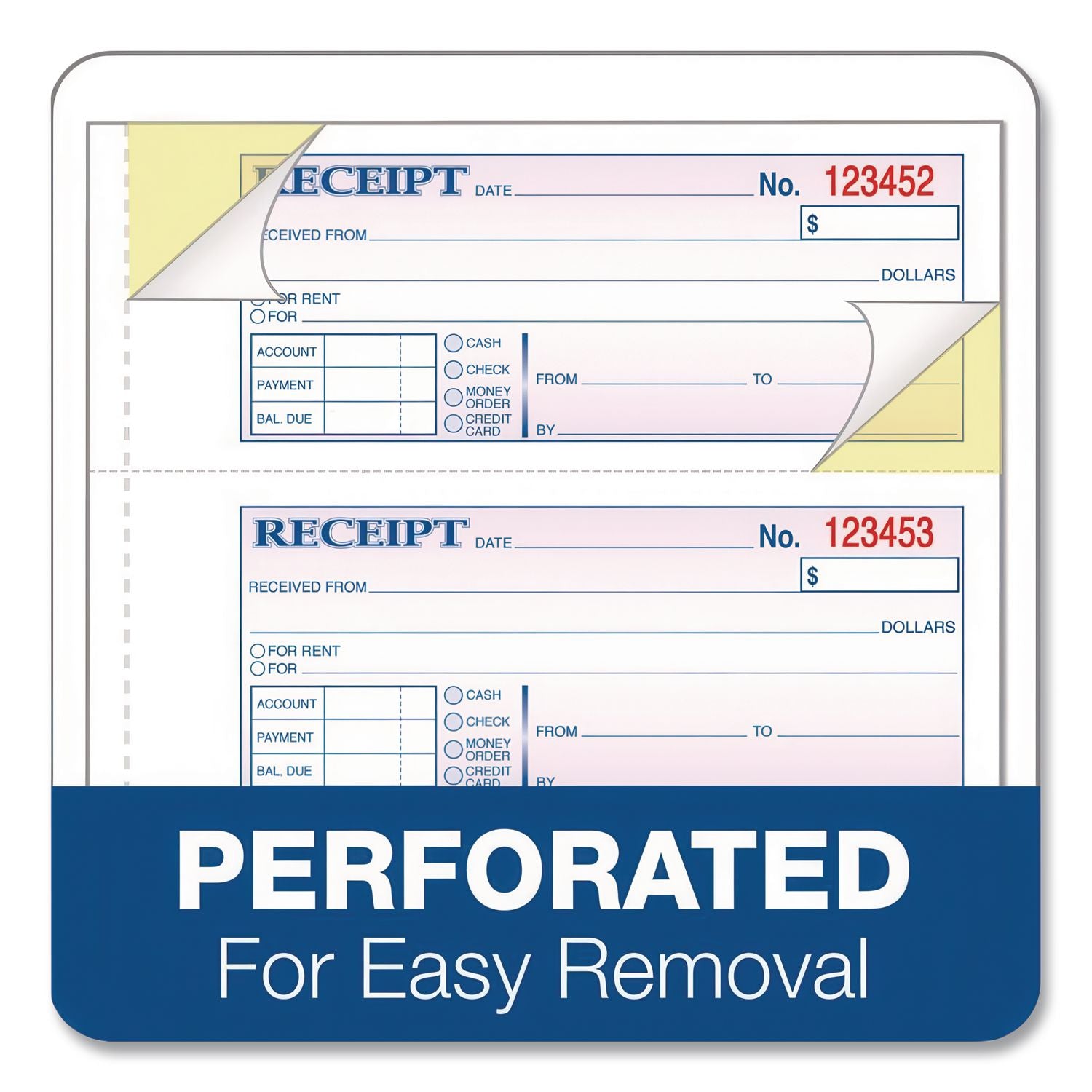 Money and Rent Receipt Book, Account + Payment Sections, Three-Part Carbonless, 7.13 x 2.75, 4 Forms/Sheet, 100 Forms Total