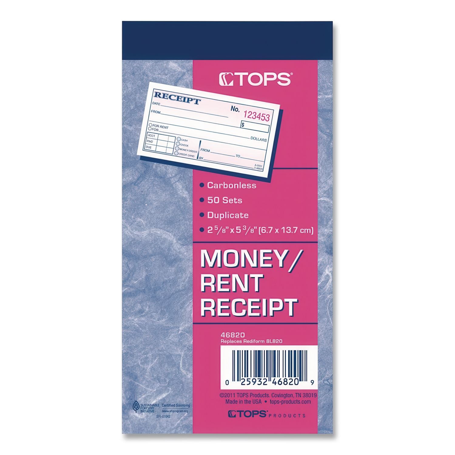 Money and Rent Receipt Books, Two-Part Carbonless, 4.78 x 2.75, 50 Forms Total