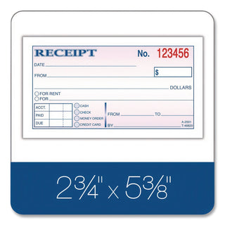 Money and Rent Receipt Books, Two-Part Carbonless, 4.78 x 2.75, 50 Forms Total
