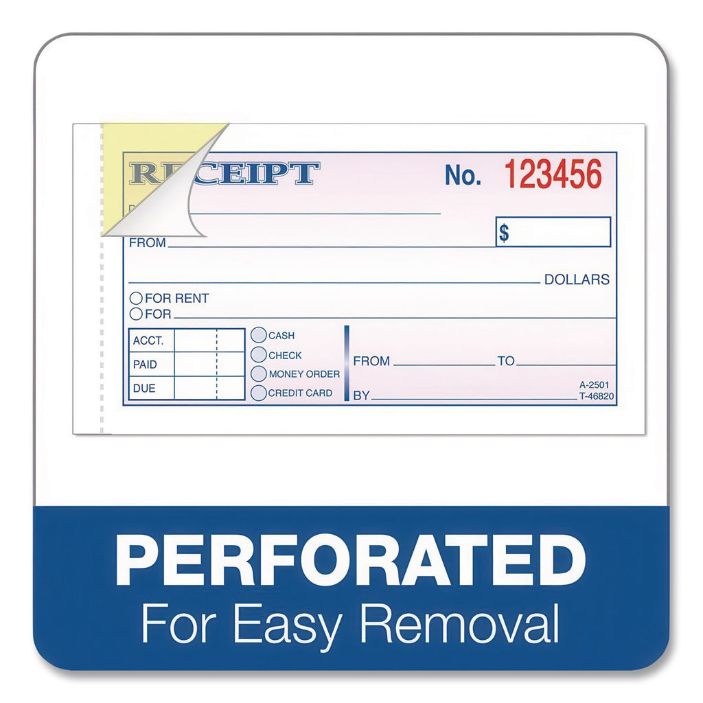 Money and Rent Receipt Books, Two-Part Carbonless, 4.78 x 2.75, 50 Forms Total