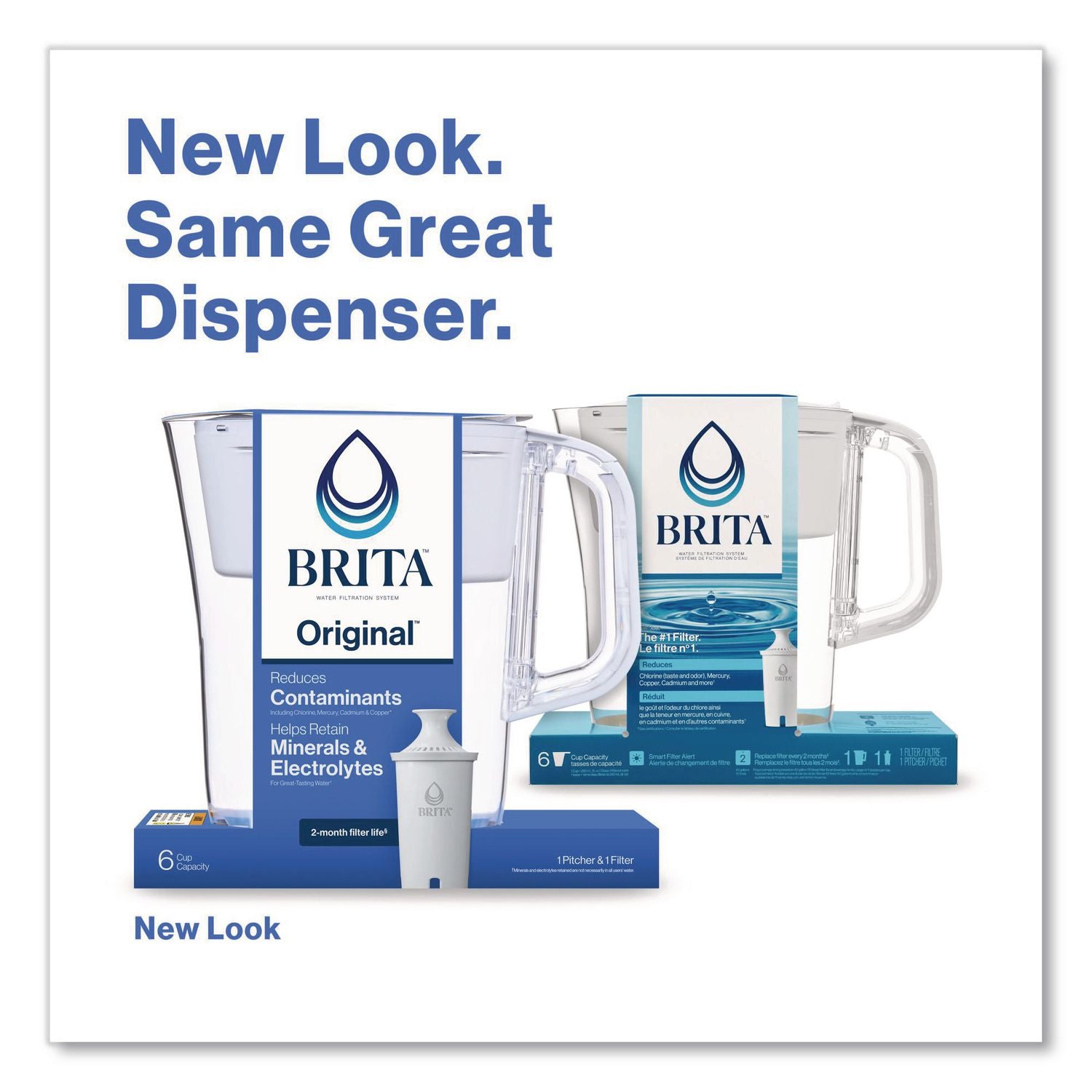 Classic Water Filter Pitcher, 40 oz, 5 Cups, Clear, 2/Carton