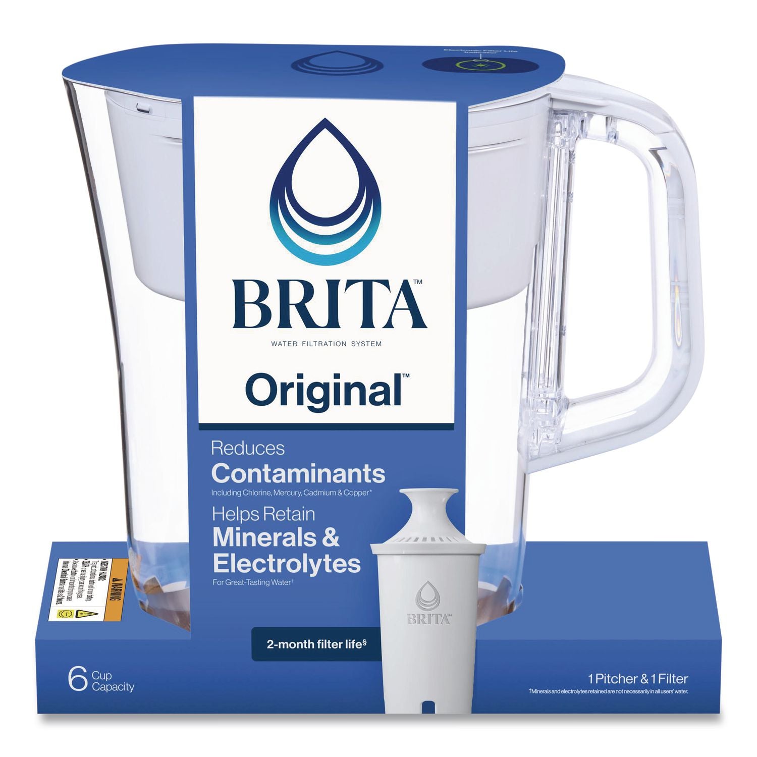 Classic Water Filter Pitcher, 40 oz, 5 Cups, Clear, 2/Carton