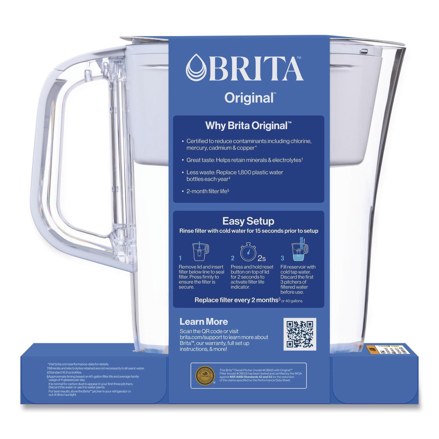 Classic Water Filter Pitcher, 40 oz, 5 Cups, Clear, 2/Carton